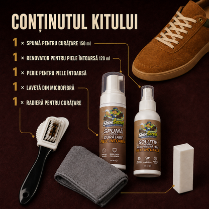 Set pentru curatarea si intretinere piele intoarsa ShoeSecret