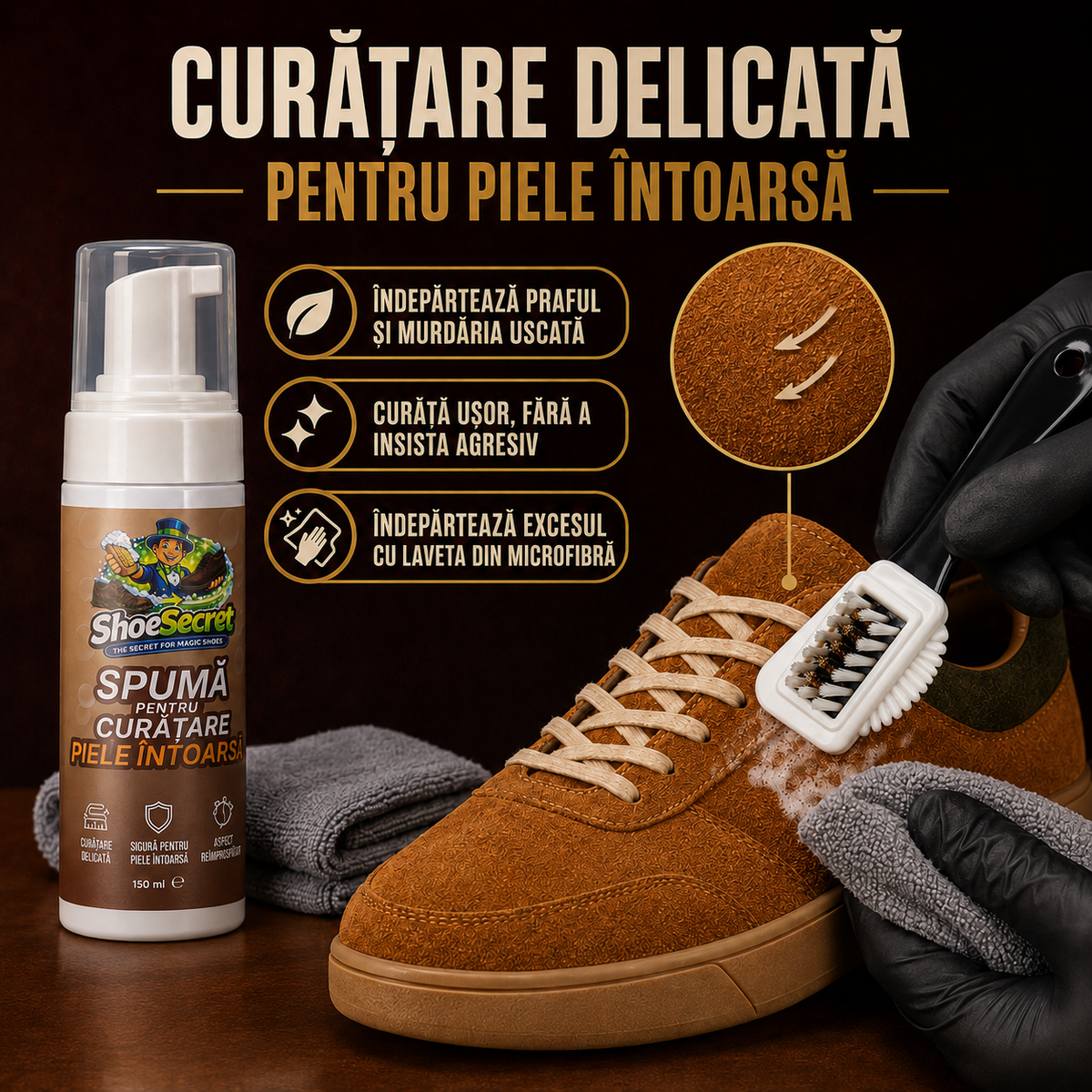 Set pentru curatarea si intretinere piele intoarsa ShoeSecret