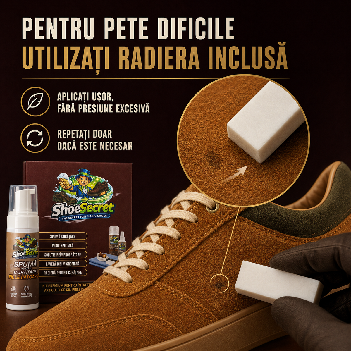 Set pentru curatarea si intretinere piele intoarsa ShoeSecret