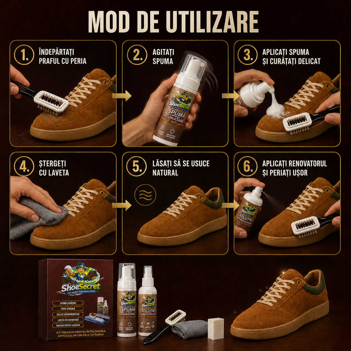 Set pentru curatarea si intretinere piele intoarsa ShoeSecret