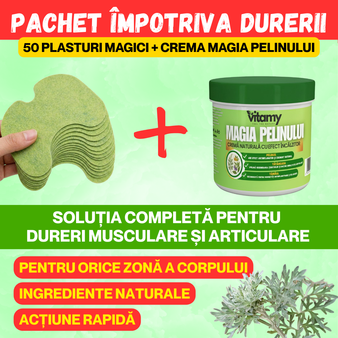 PACHET ANTI DURERE CREMA+50 PLASTURI MAGIA PELINULUI