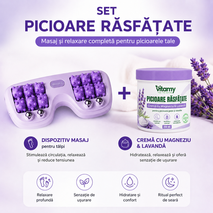PACHET PICIOARE RASFATATE- DISPOZITIV MASAJ + CREMA MAGIA LAVANDEI