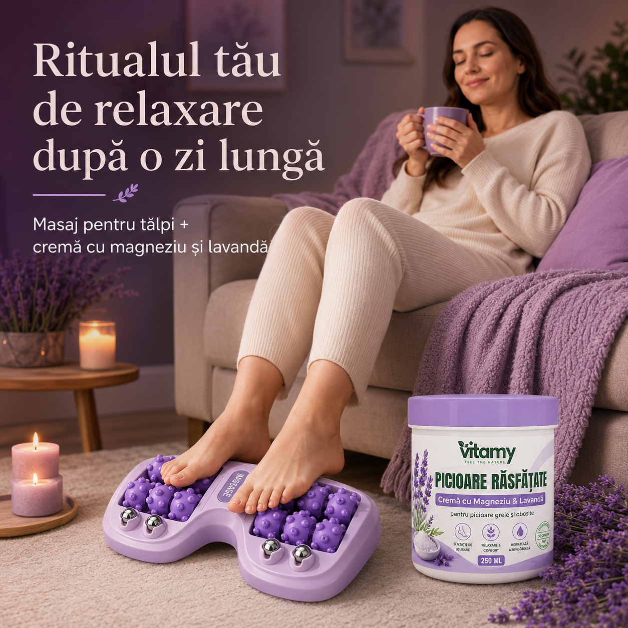 PACHET PICIOARE RASFATATE- DISPOZITIV MASAJ + CREMA MAGIA LAVANDEI